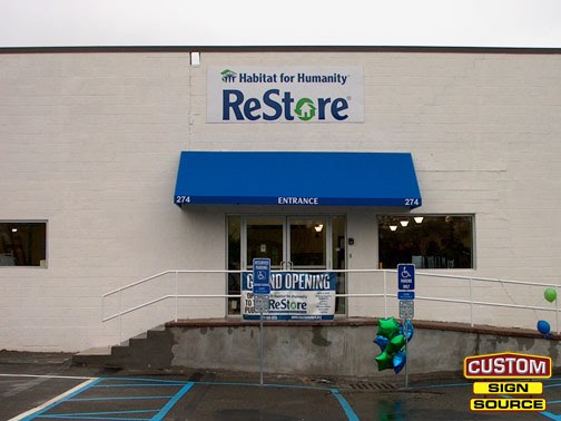 Habitat Building Sign and Awning by Custom Sign Source – Succasunna, Morristown, Madison, Randolph, NJ – Building Signs