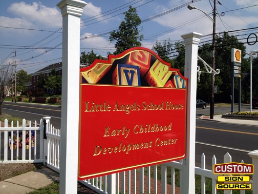 Little Angels School House Carved Post and Panel Sign by Custom Sign Source