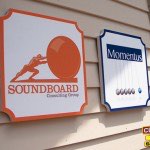 Soundboard and Momentus Building Signs by Custom Sign Source