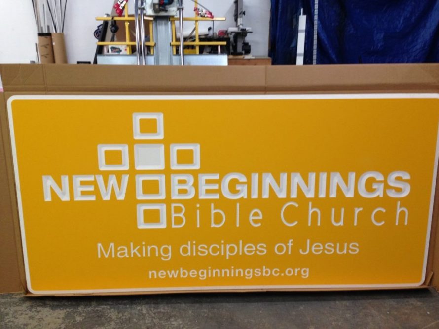 Hand painted carved sign for church